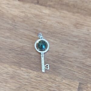 Silver 925 Key Pendant with Green Gem
